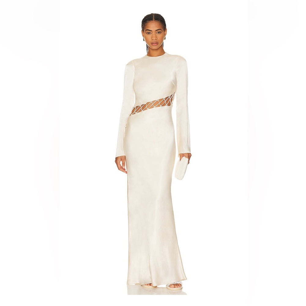 Shona Joy Ivory Long Sleeve Maxi Dress with Cutout Detail